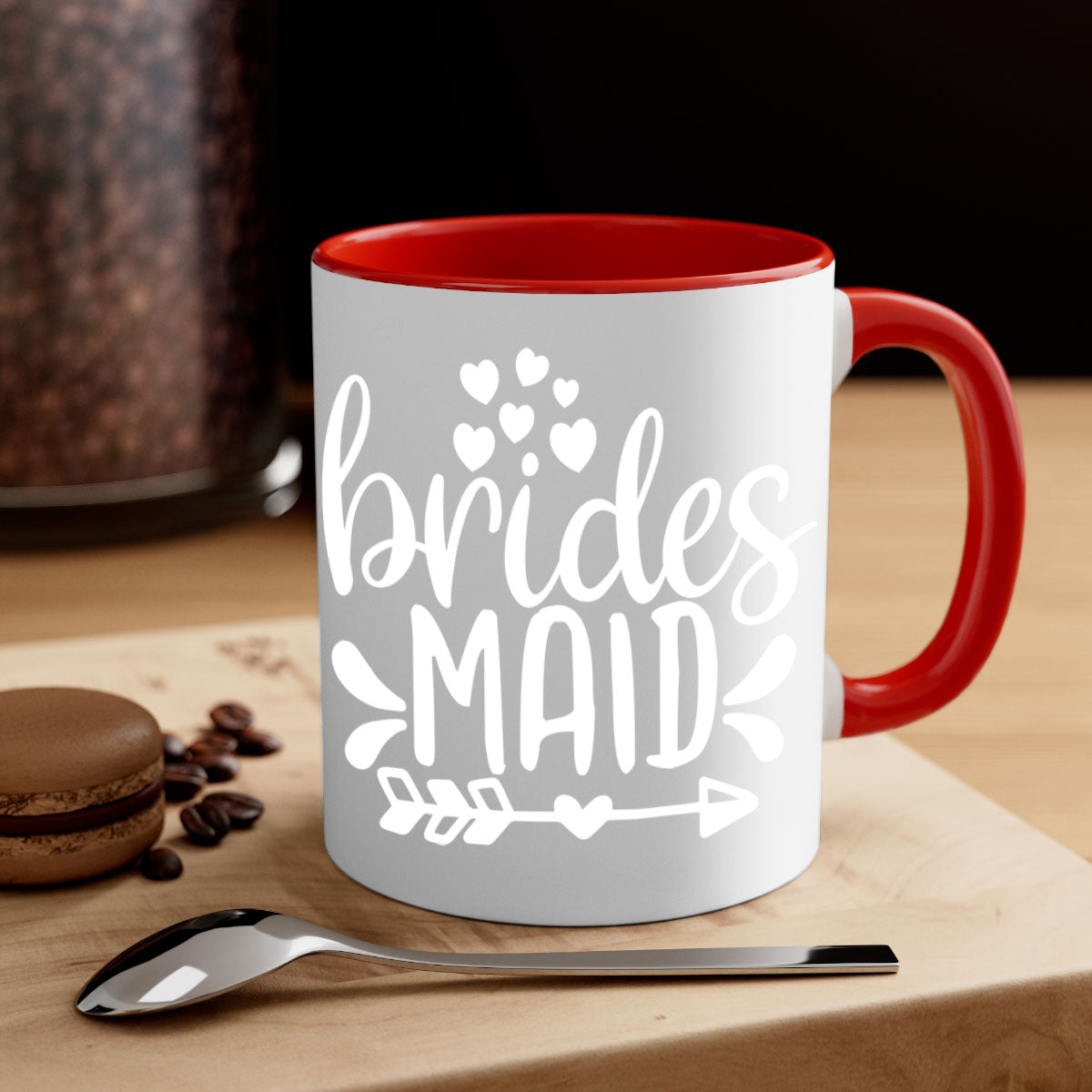 Brides Maid 6# Mug featuring a glossy finish, colored handle, and interior, available in multiple colors and sizes.