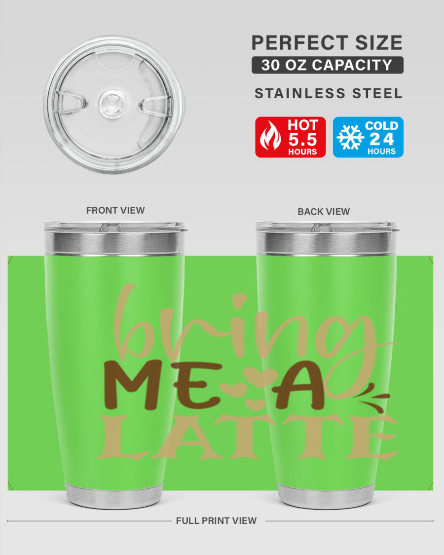 Bring Me a Latte 225# Tumbler in stainless steel with a vibrant printed design, perfect for hot and cold beverages.