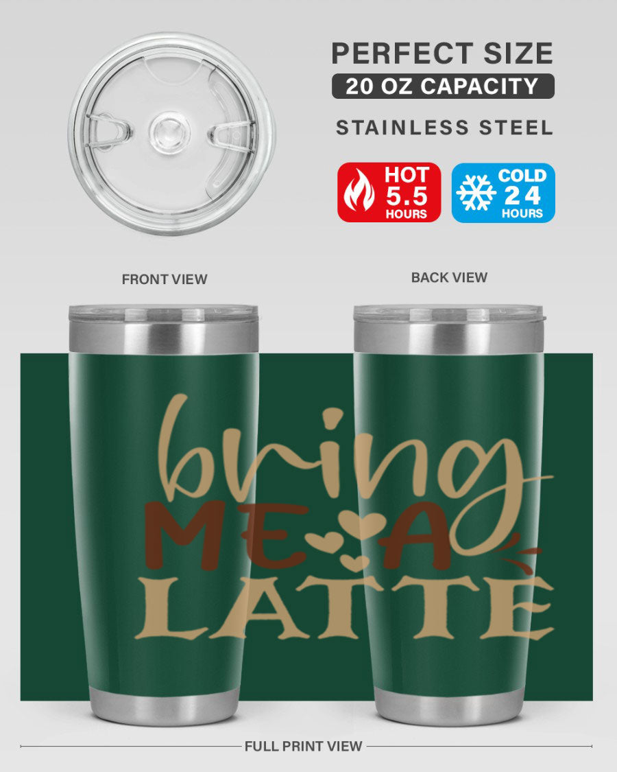 Bring Me a Latte 225# Tumbler in stainless steel with a vibrant printed design, perfect for hot and cold beverages.