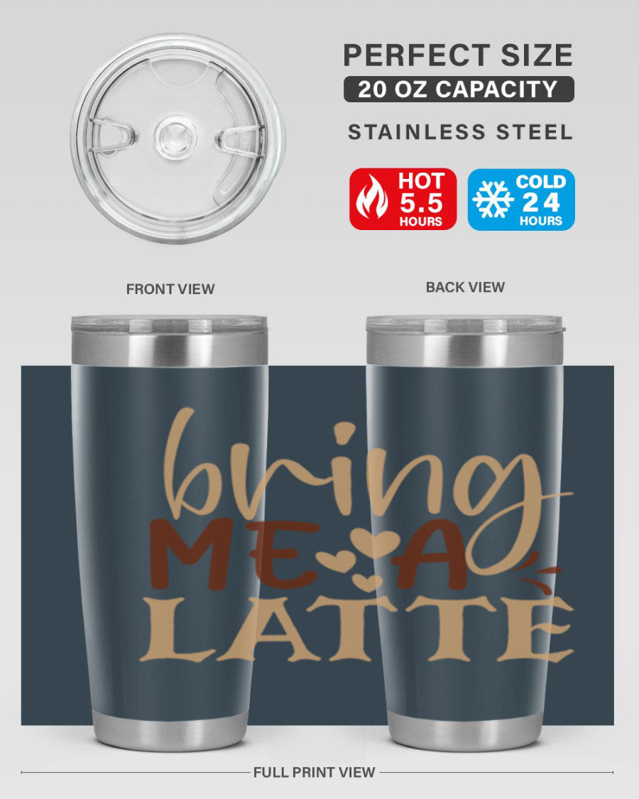 Bring Me a Latte 225# Tumbler in stainless steel with a vibrant printed design, perfect for hot and cold beverages.