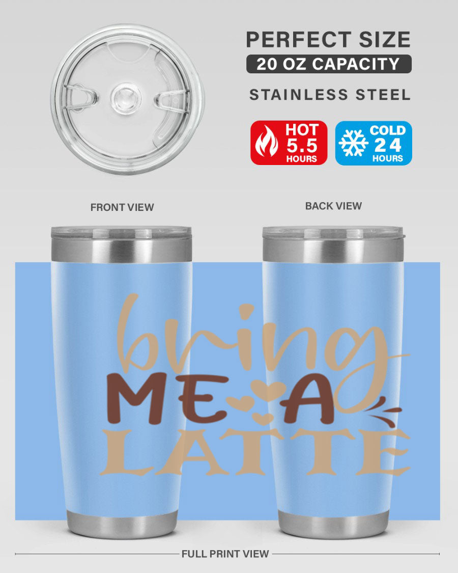 Bring Me a Latte 225# Tumbler in stainless steel with a vibrant printed design, perfect for hot and cold beverages.
