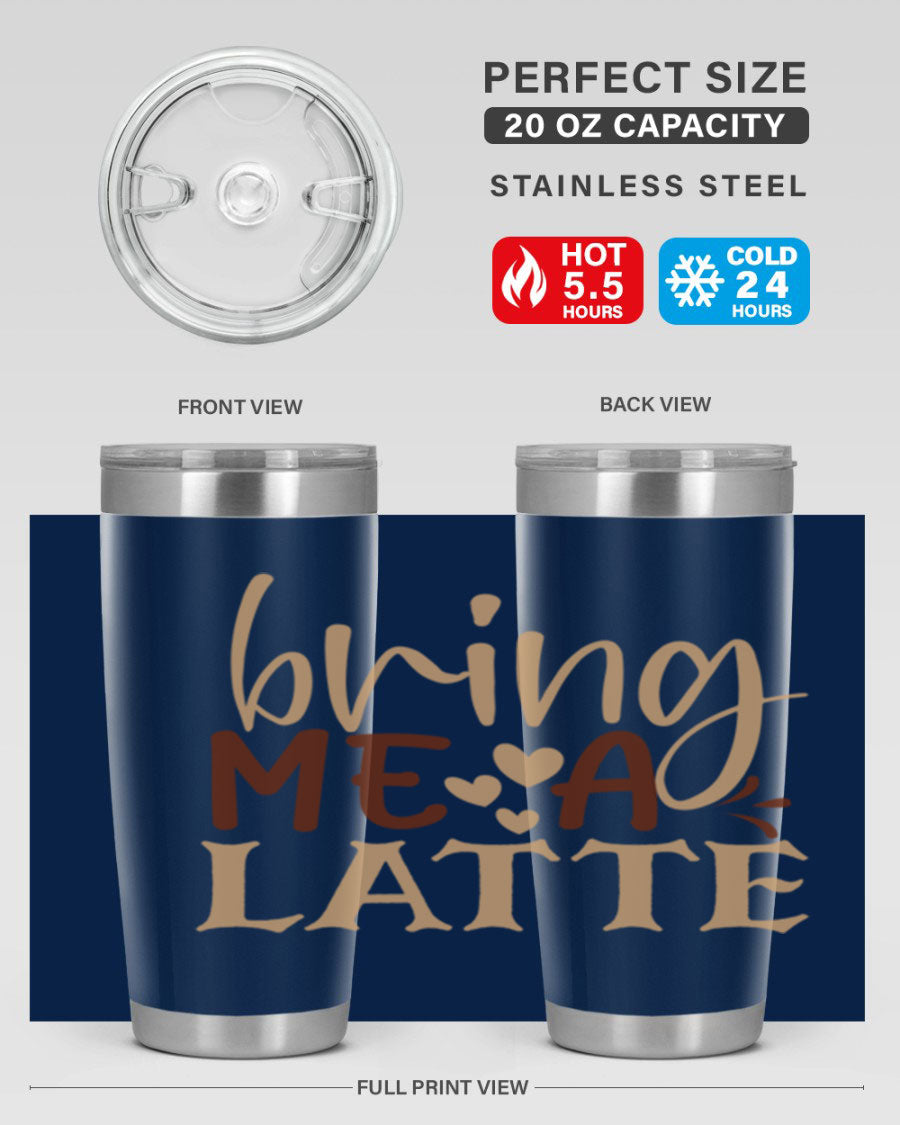 Bring Me a Latte 225# Tumbler in stainless steel with a vibrant printed design, perfect for hot and cold beverages.