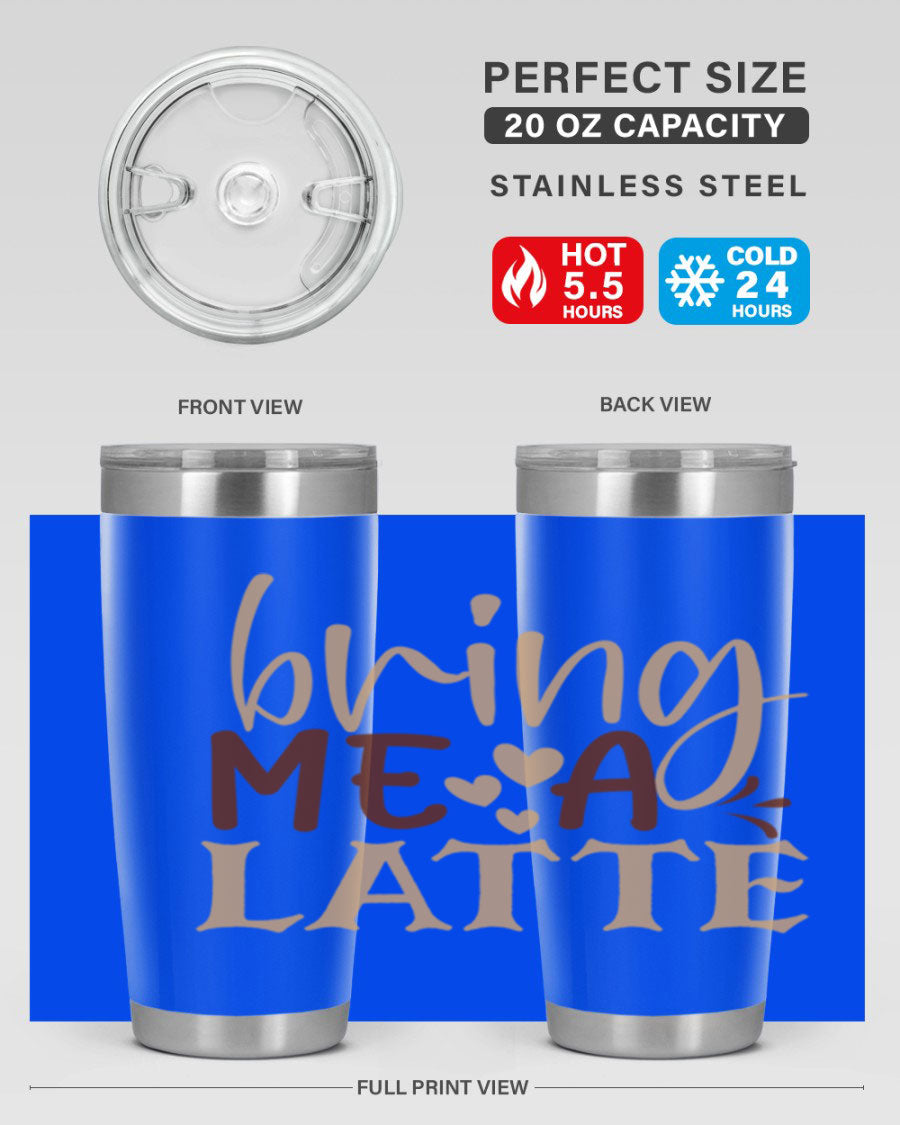 Bring Me a Latte 225# Tumbler in stainless steel with a vibrant printed design, perfect for hot and cold beverages.