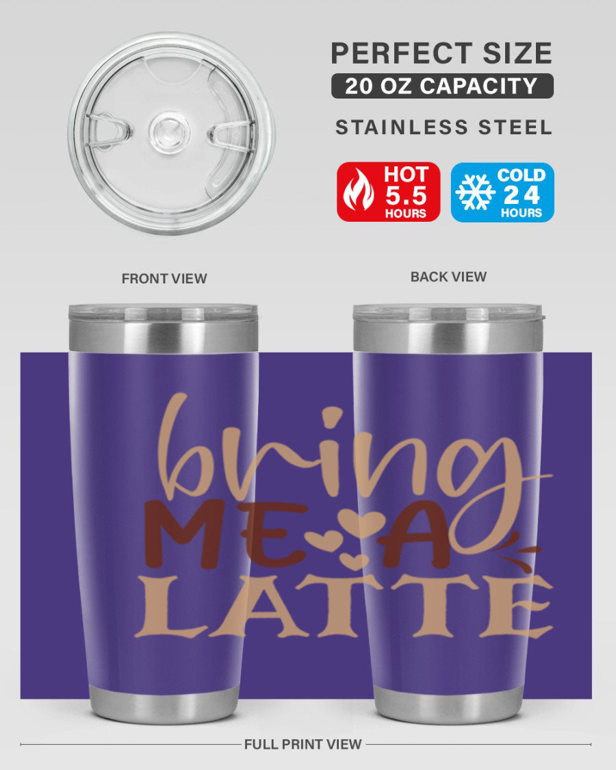 Bring Me a Latte 225# Tumbler in stainless steel with a vibrant printed design, perfect for hot and cold beverages.