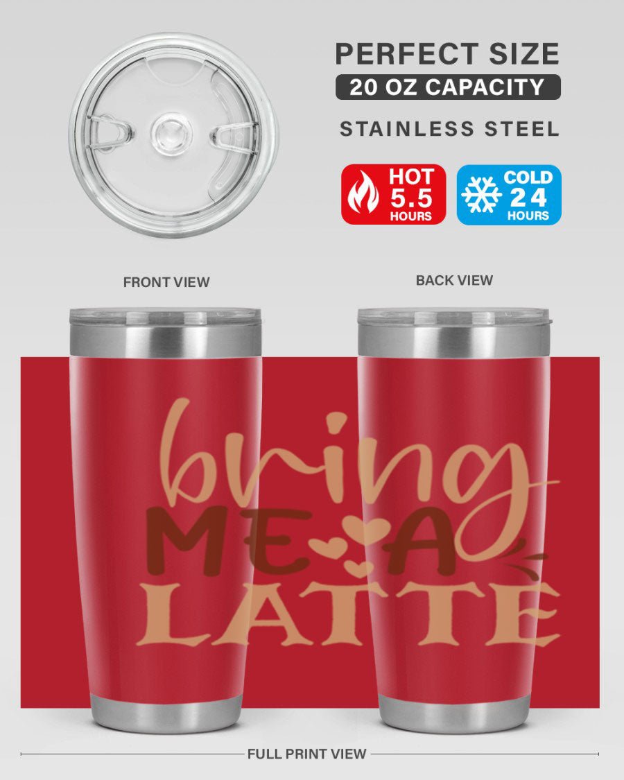 Bring Me a Latte 225# Tumbler in stainless steel with a vibrant printed design, perfect for hot and cold beverages.