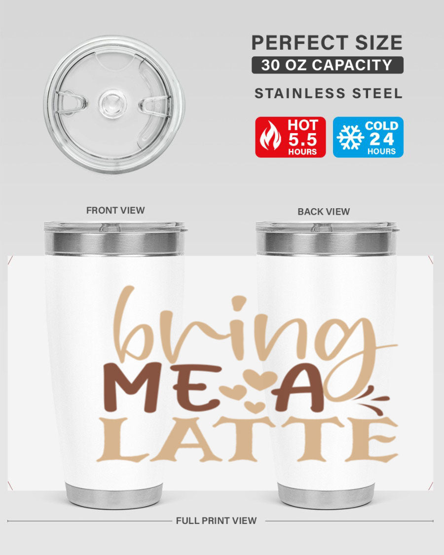 Bring Me a Latte 225# Tumbler in stainless steel with a vibrant printed design, perfect for hot and cold beverages.