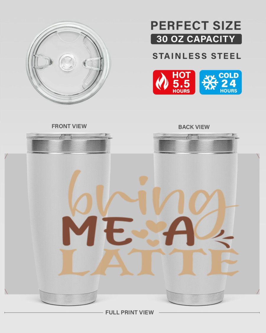 Bring Me a Latte 225# Tumbler in stainless steel with a vibrant printed design, perfect for hot and cold beverages.