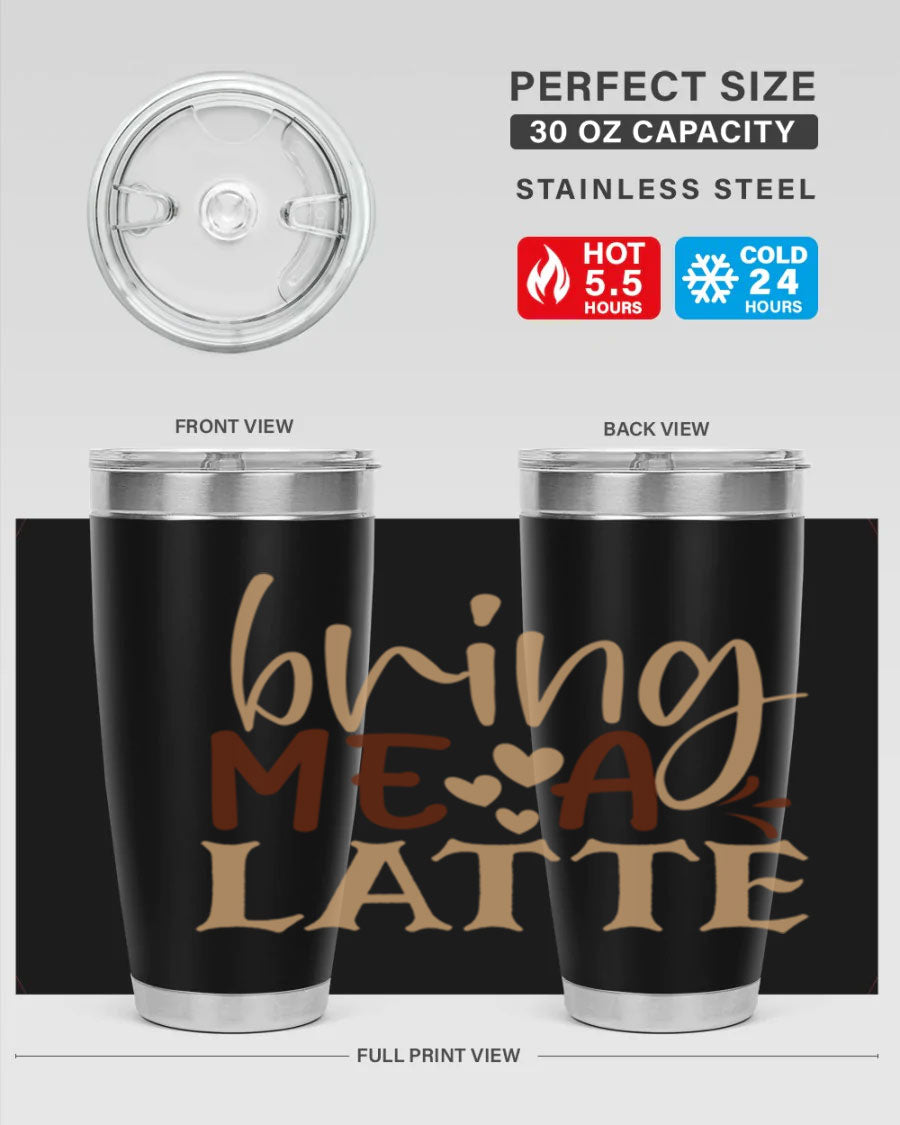 Bring Me a Latte 225# Tumbler in stainless steel with a vibrant printed design, perfect for hot and cold beverages.