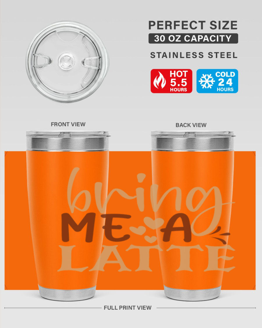 Bring Me a Latte 225# Tumbler in stainless steel with a vibrant printed design, perfect for hot and cold beverages.