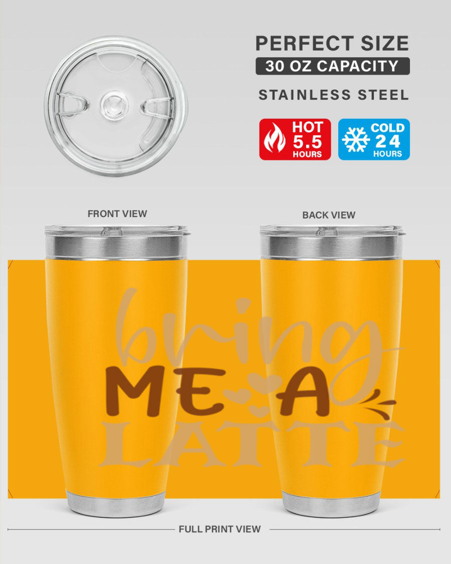 Bring Me a Latte 225# Tumbler in stainless steel with a vibrant printed design, perfect for hot and cold beverages.