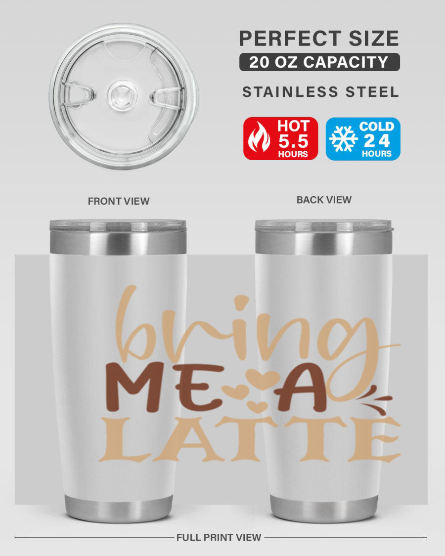 Bring Me a Latte 225# Tumbler in stainless steel with a vibrant printed design, perfect for hot and cold beverages.