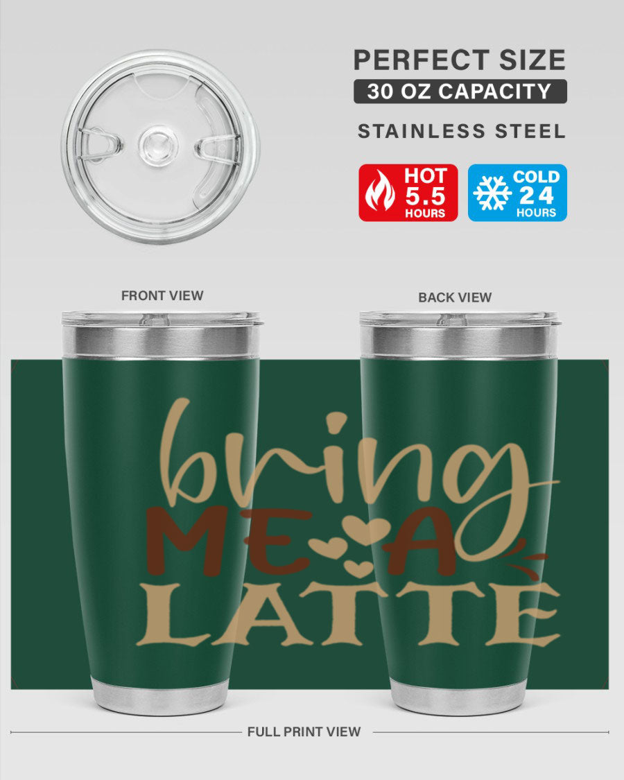 Bring Me a Latte 225# Tumbler in stainless steel with a vibrant printed design, perfect for hot and cold beverages.