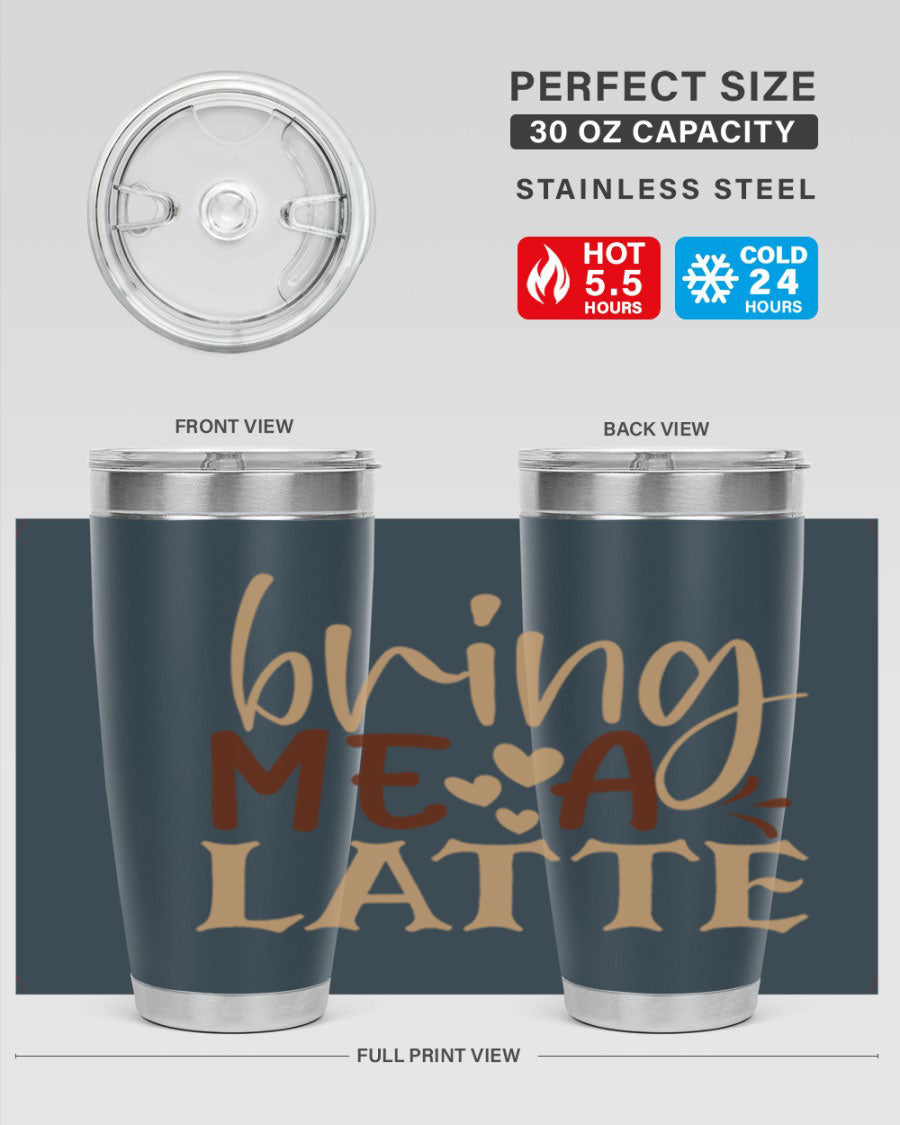 Bring Me a Latte 225# Tumbler in stainless steel with a vibrant printed design, perfect for hot and cold beverages.