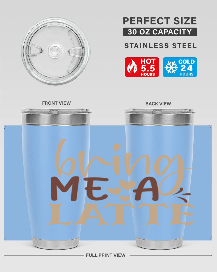 Bring Me a Latte 225# Tumbler in stainless steel with a vibrant printed design, perfect for hot and cold beverages.