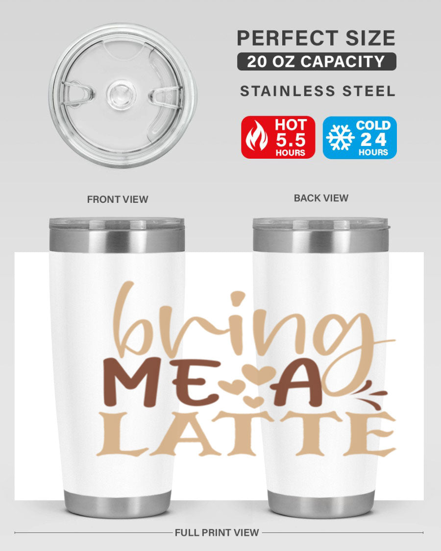 Bring Me a Latte 225# Tumbler in stainless steel with a vibrant printed design, perfect for hot and cold beverages.