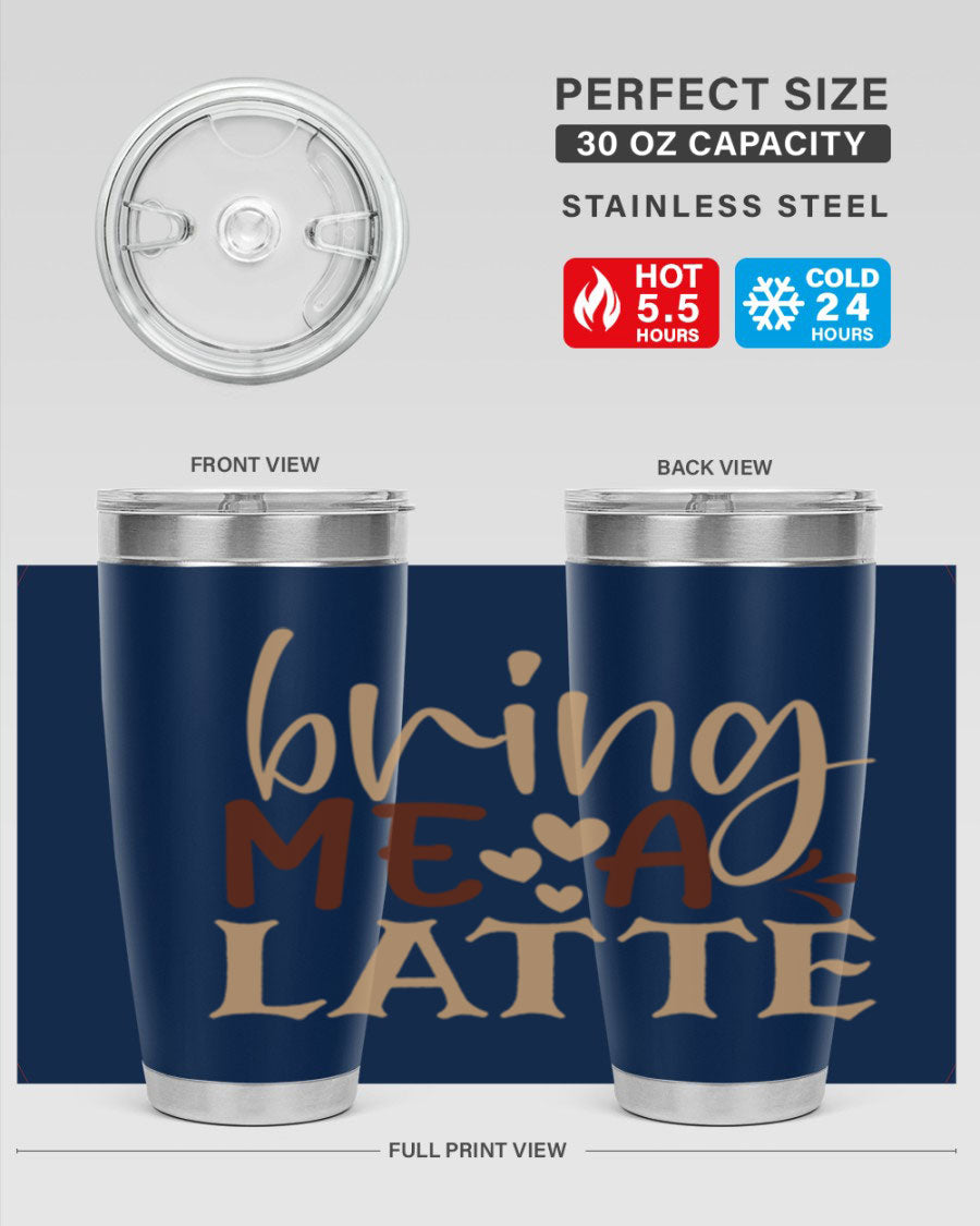Bring Me a Latte 225# Tumbler in stainless steel with a vibrant printed design, perfect for hot and cold beverages.