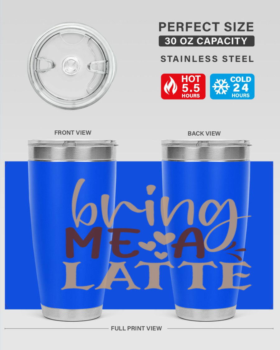 Bring Me a Latte 225# Tumbler in stainless steel with a vibrant printed design, perfect for hot and cold beverages.