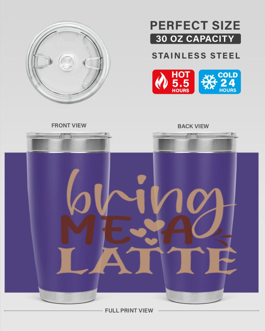 Bring Me a Latte 225# Tumbler in stainless steel with a vibrant printed design, perfect for hot and cold beverages.