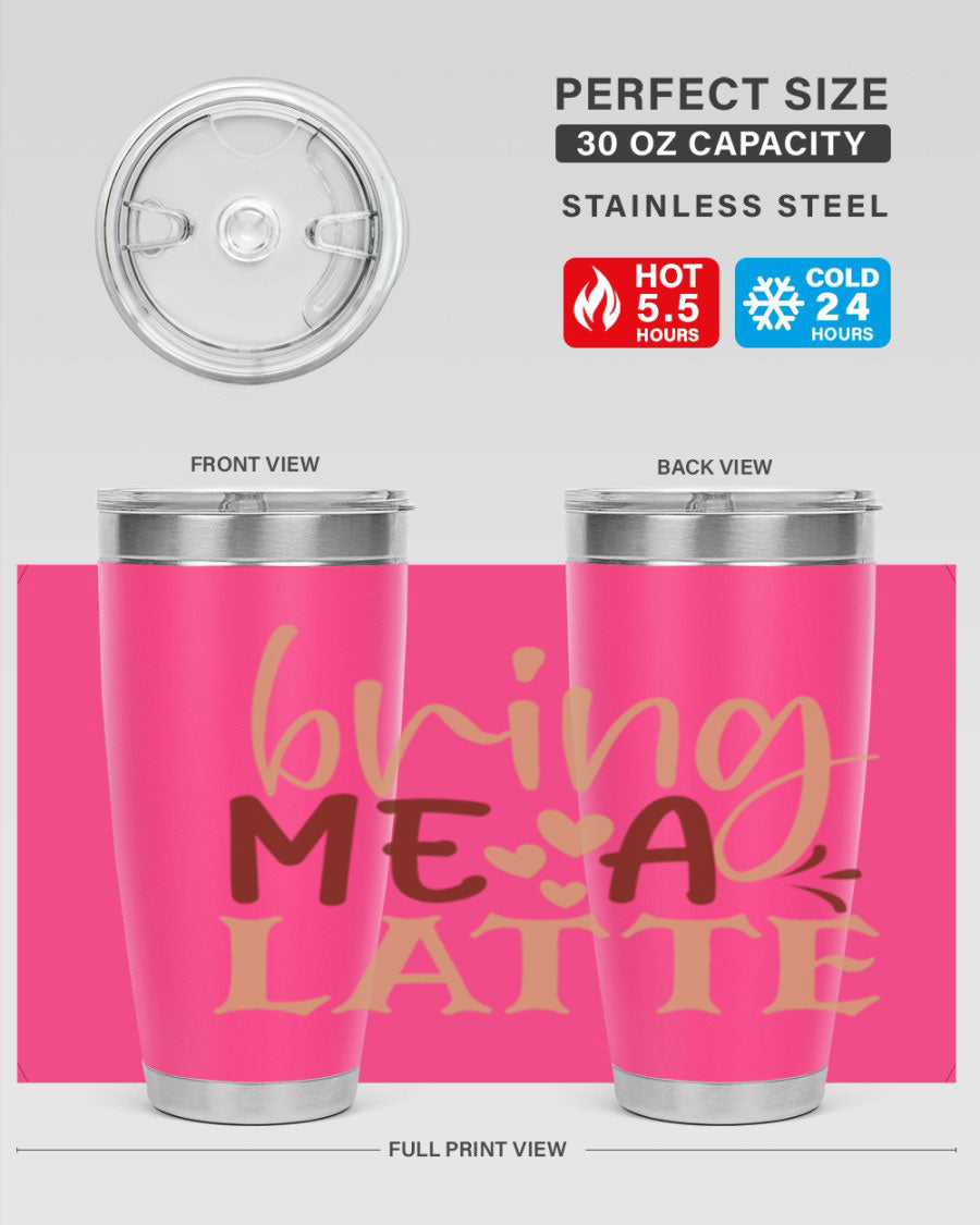 Bring Me a Latte 225# Tumbler in stainless steel with a vibrant printed design, perfect for hot and cold beverages.