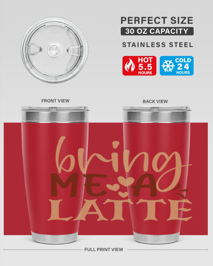 Bring Me a Latte 225# Tumbler in stainless steel with a vibrant printed design, perfect for hot and cold beverages.