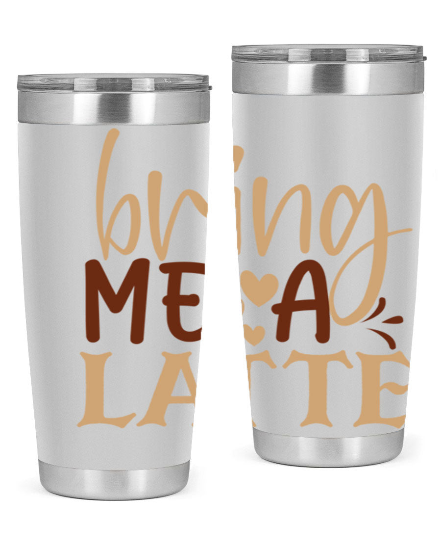 Bring Me a Latte 225# Tumbler in stainless steel with a vibrant printed design, perfect for hot and cold beverages.