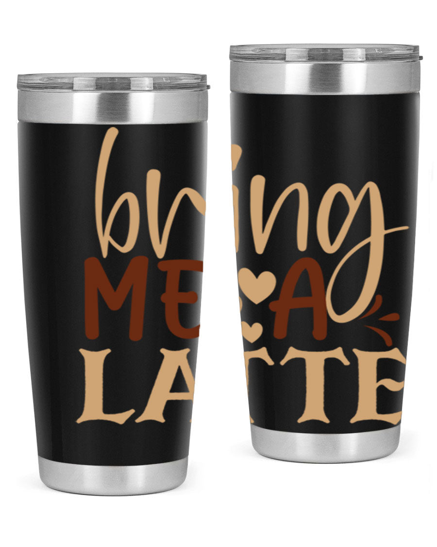 Bring Me a Latte 225# Tumbler in stainless steel with a vibrant printed design, perfect for hot and cold beverages.