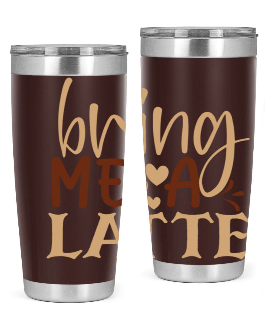 Bring Me a Latte 225# Tumbler in stainless steel with a vibrant printed design, perfect for hot and cold beverages.