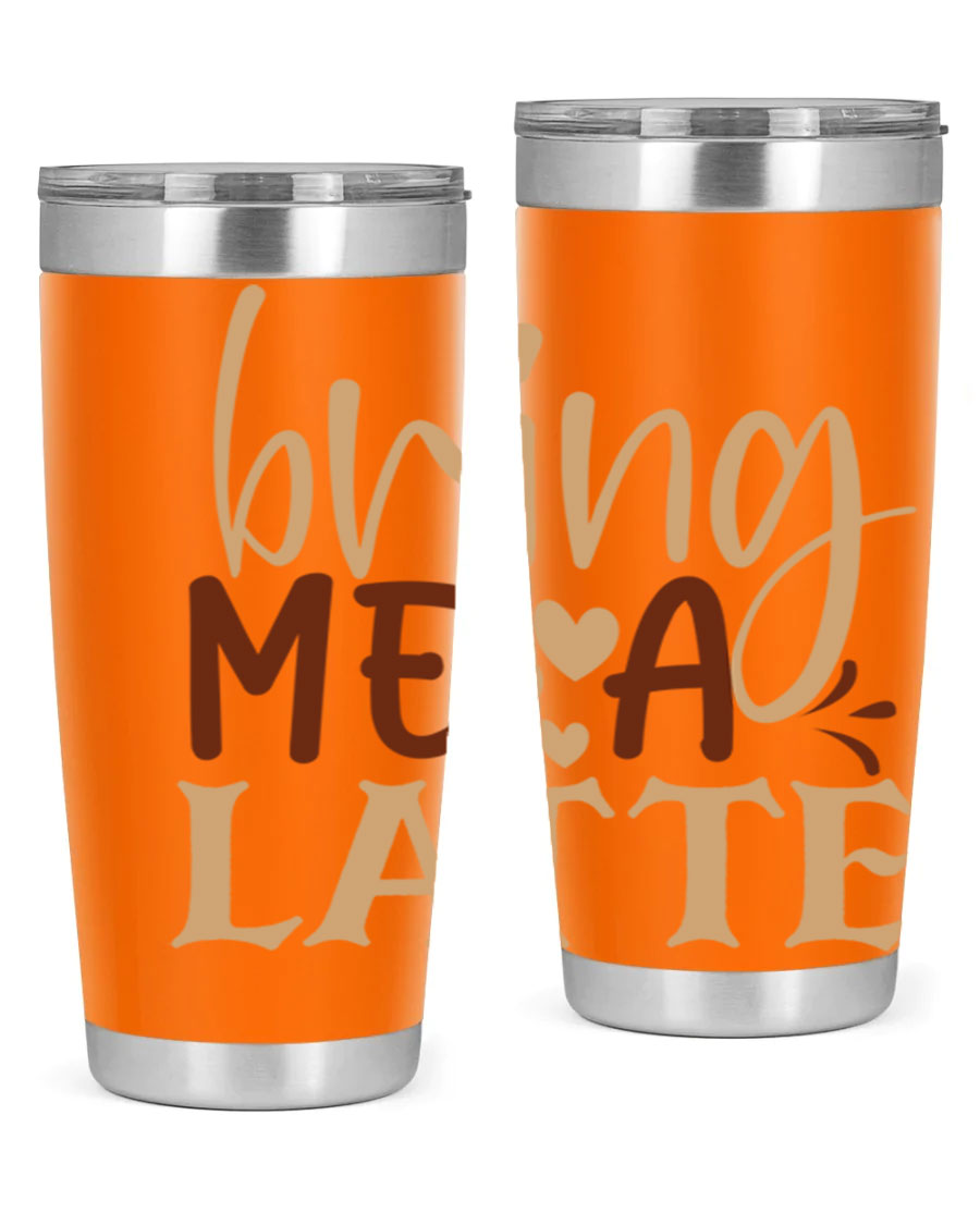 Bring Me a Latte 225# Tumbler in stainless steel with a vibrant printed design, perfect for hot and cold beverages.