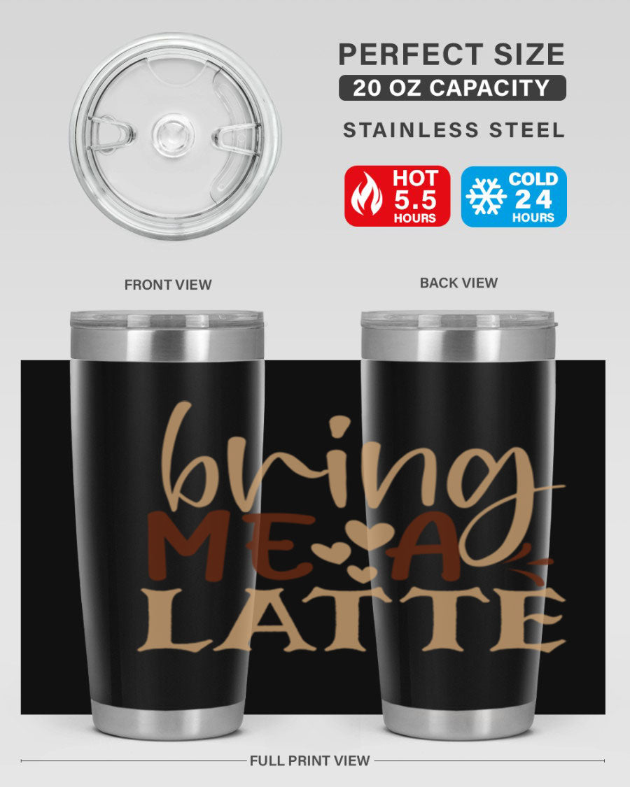 Bring Me a Latte 225# Tumbler in stainless steel with a vibrant printed design, perfect for hot and cold beverages.
