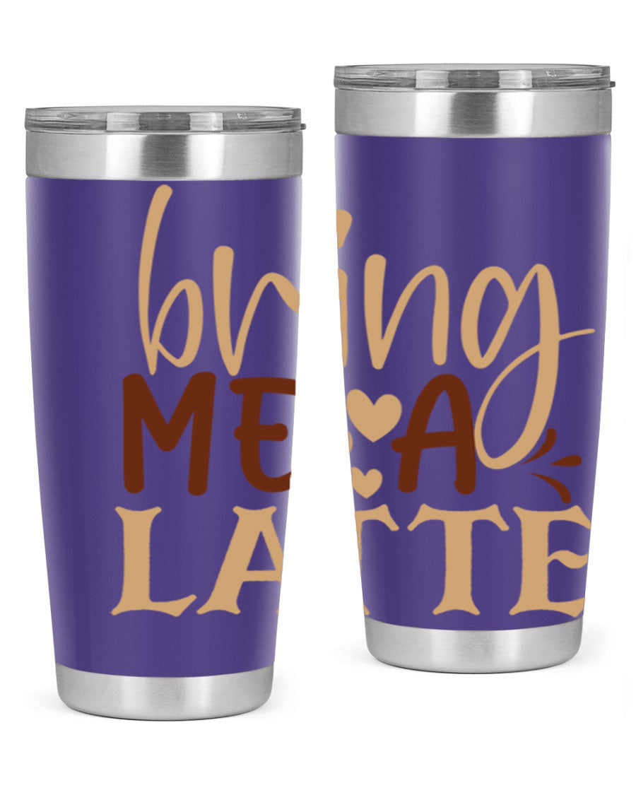 Bring Me a Latte 225# Tumbler in stainless steel with a vibrant printed design, perfect for hot and cold beverages.