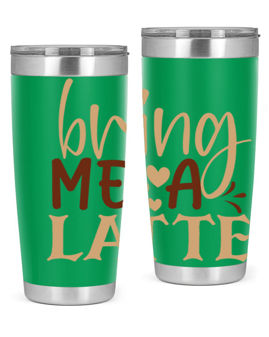 Bring Me a Latte 225# Tumbler in stainless steel with a vibrant printed design, perfect for hot and cold beverages.