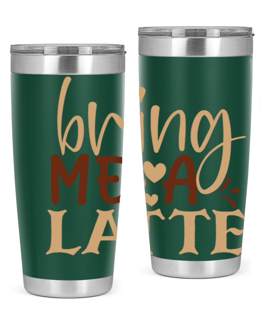 Bring Me a Latte 225# Tumbler in stainless steel with a vibrant printed design, perfect for hot and cold beverages.