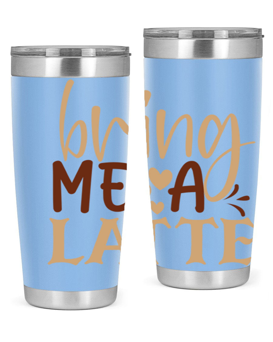 Bring Me a Latte 225# Tumbler in stainless steel with a vibrant printed design, perfect for hot and cold beverages.