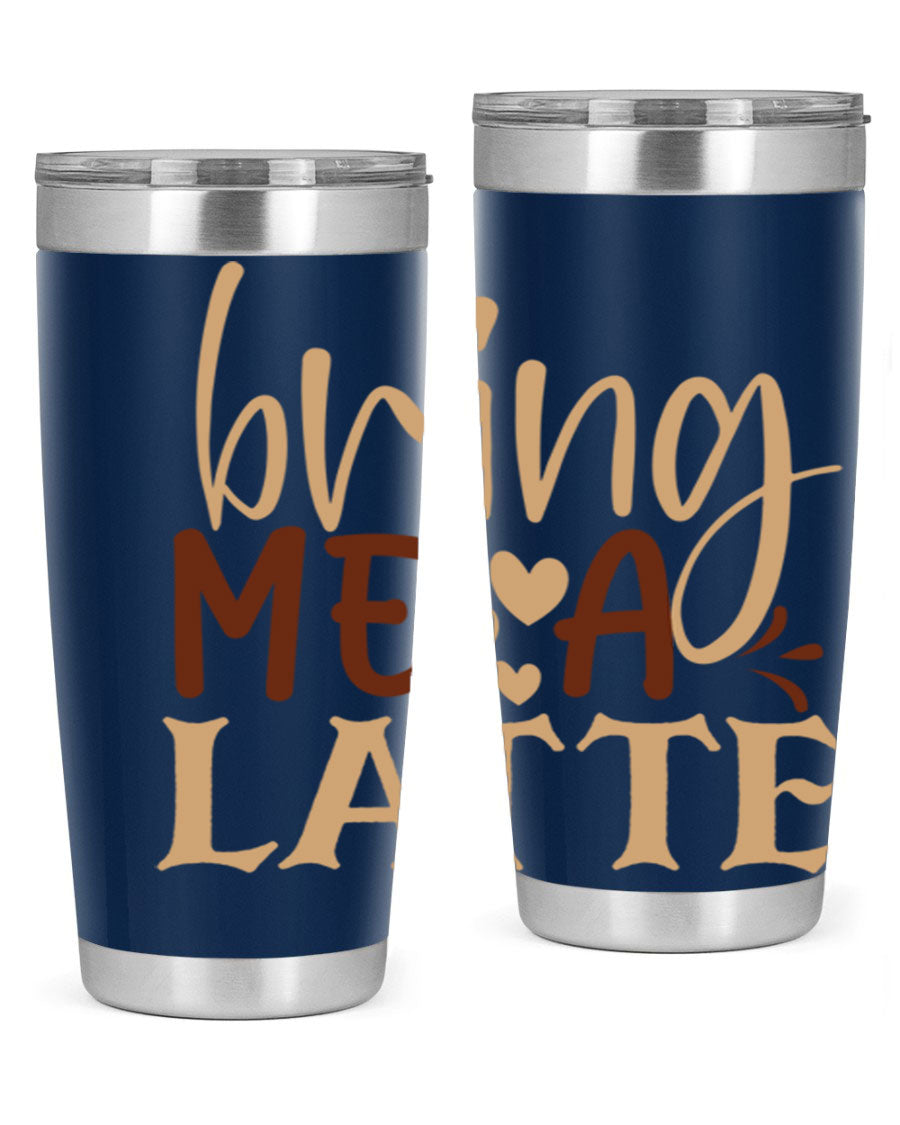 Bring Me a Latte 225# Tumbler in stainless steel with a vibrant printed design, perfect for hot and cold beverages.
