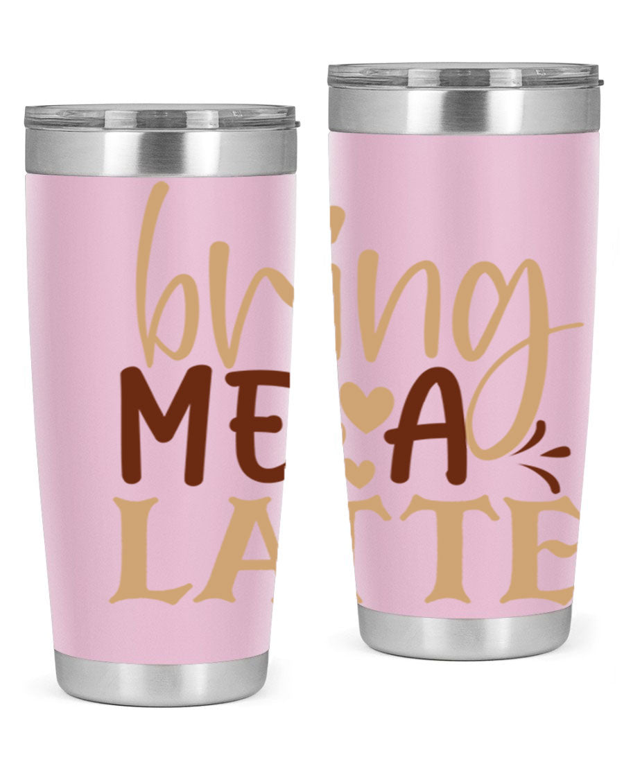 Bring Me a Latte 225# Tumbler in stainless steel with a vibrant printed design, perfect for hot and cold beverages.