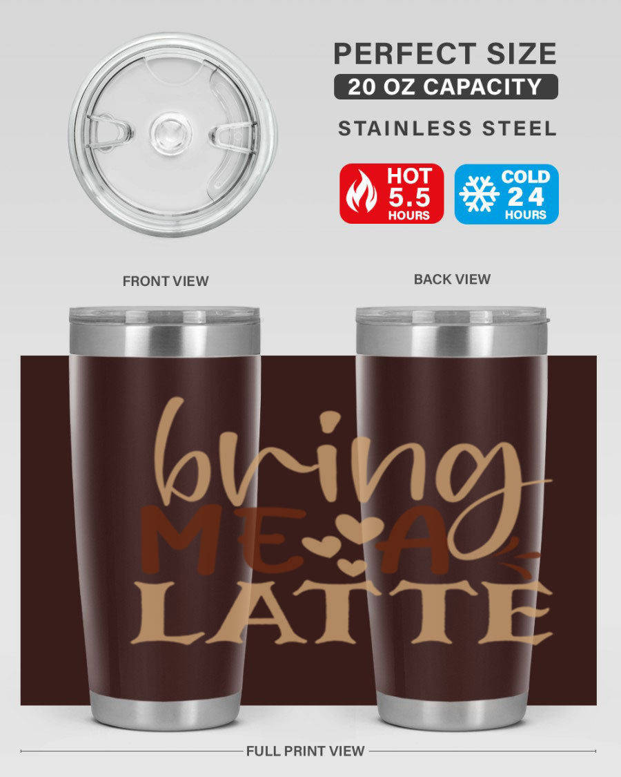 Bring Me a Latte 225# Tumbler in stainless steel with a vibrant printed design, perfect for hot and cold beverages.