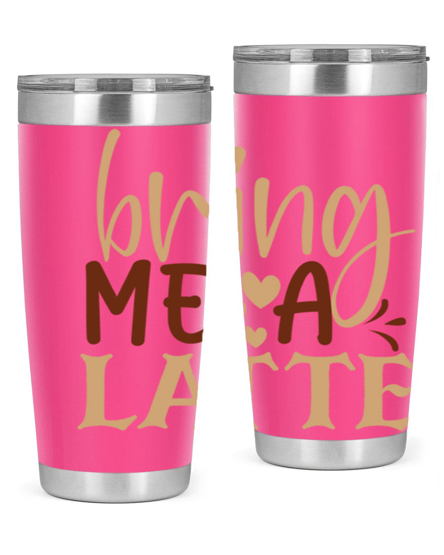 Bring Me a Latte 225# Tumbler in stainless steel with a vibrant printed design, perfect for hot and cold beverages.