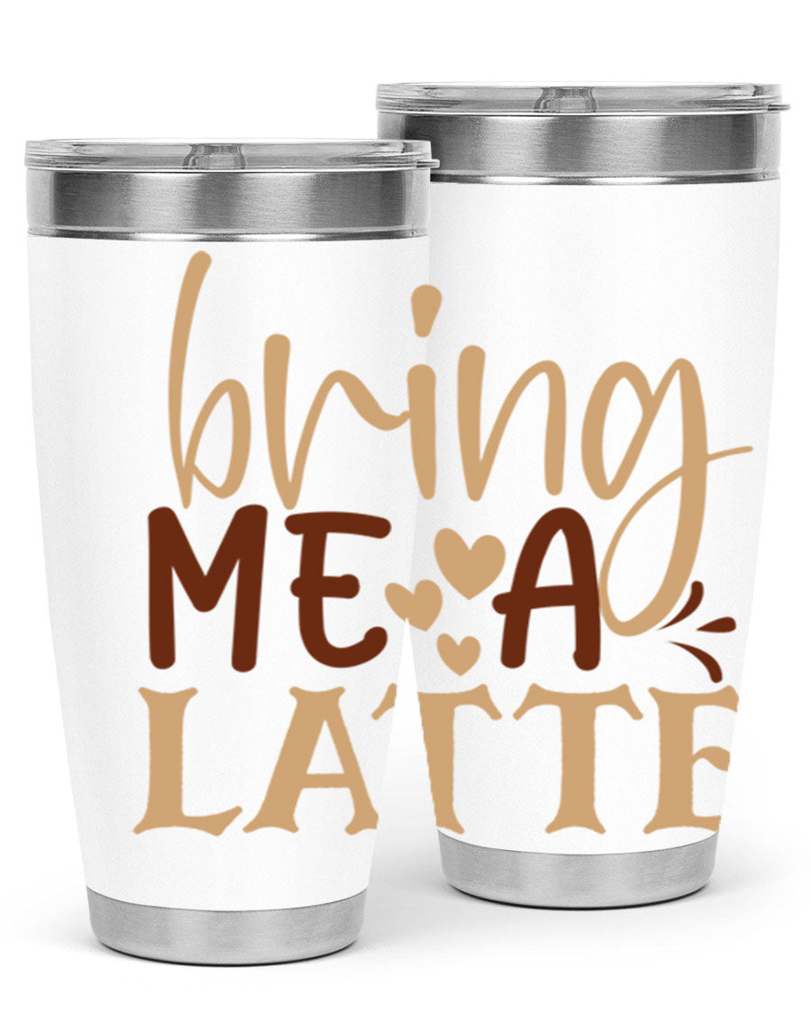 Bring Me a Latte 225# Tumbler in stainless steel with a vibrant printed design, perfect for hot and cold beverages.