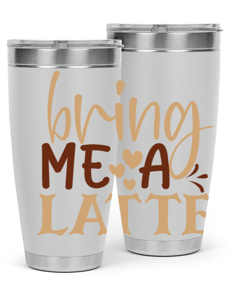 Bring Me a Latte 225# Tumbler in stainless steel with a vibrant printed design, perfect for hot and cold beverages.