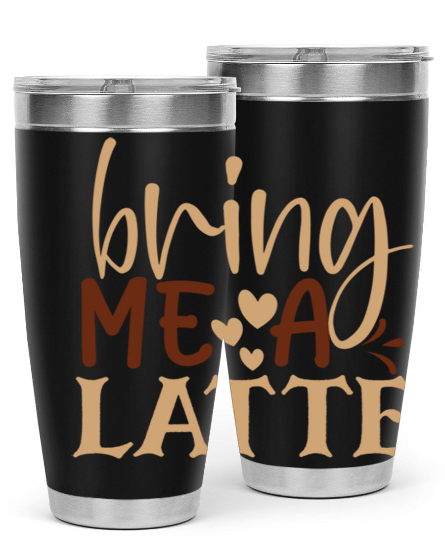 Bring Me a Latte 225# Tumbler in stainless steel with a vibrant printed design, perfect for hot and cold beverages.