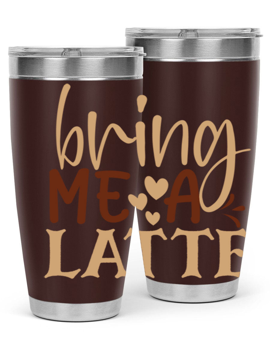 Bring Me a Latte 225# Tumbler in stainless steel with a vibrant printed design, perfect for hot and cold beverages.