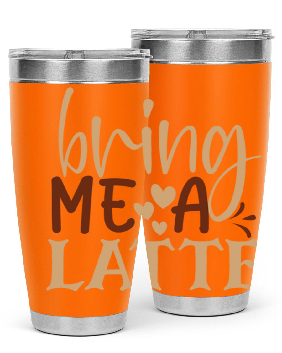 Bring Me a Latte 225# Tumbler in stainless steel with a vibrant printed design, perfect for hot and cold beverages.