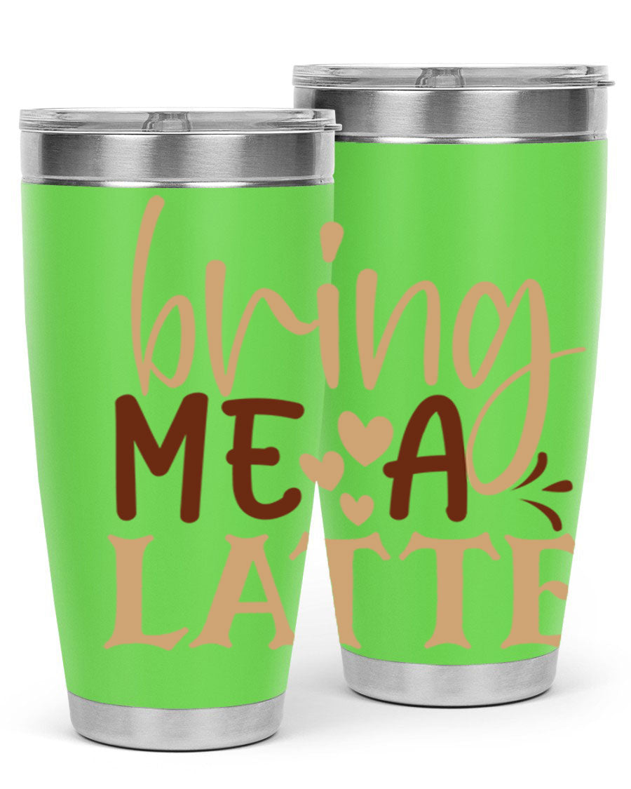 Bring Me a Latte 225# Tumbler in stainless steel with a vibrant printed design, perfect for hot and cold beverages.
