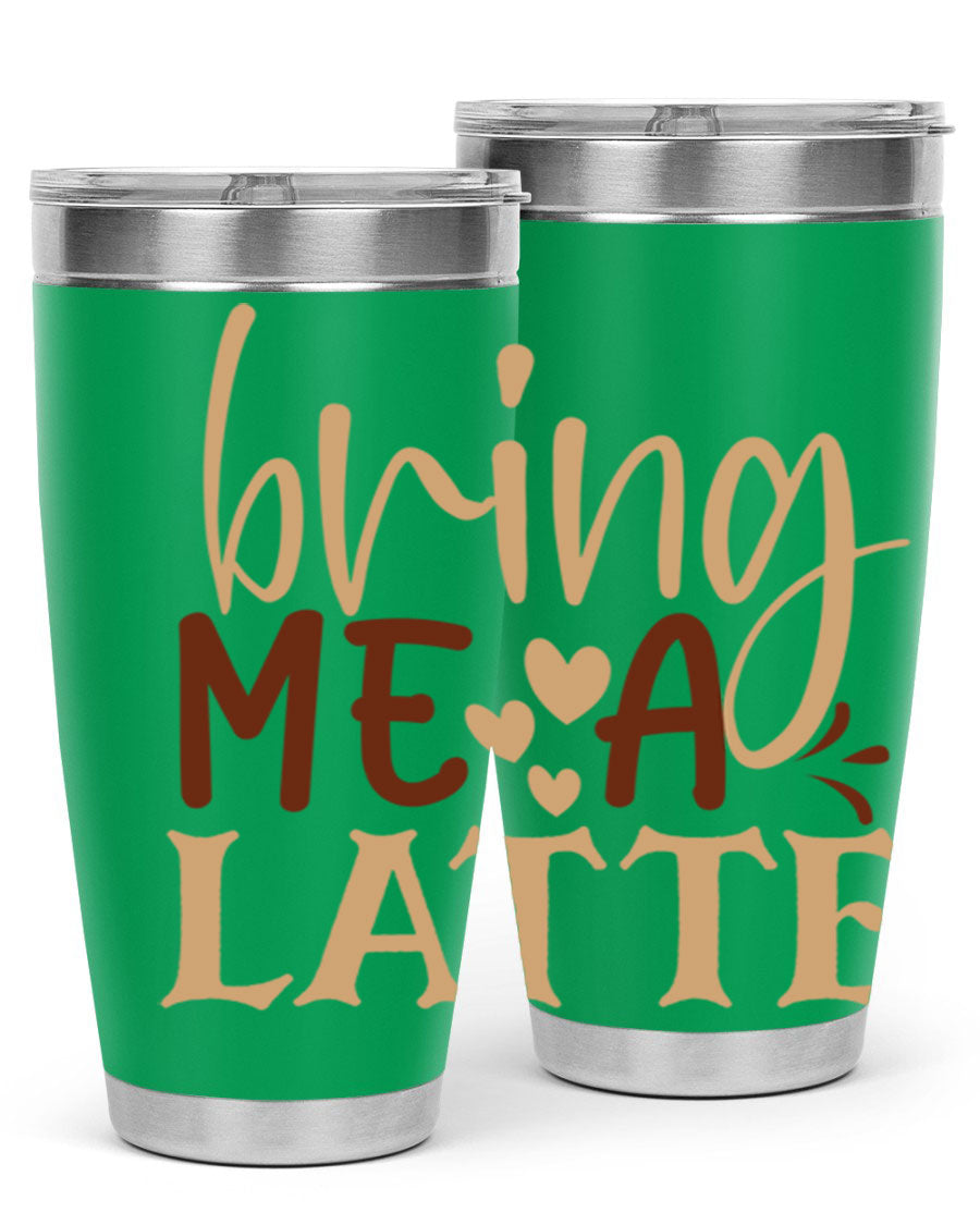 Bring Me a Latte 225# Tumbler in stainless steel with a vibrant printed design, perfect for hot and cold beverages.