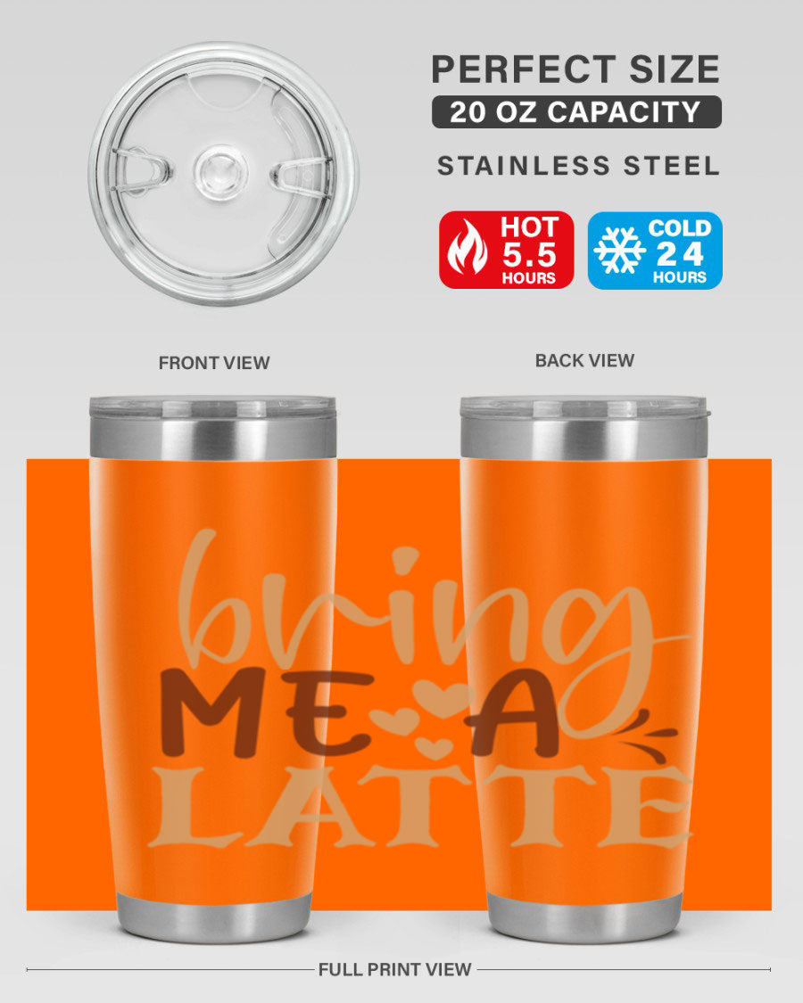 Bring Me a Latte 225# Tumbler in stainless steel with a vibrant printed design, perfect for hot and cold beverages.