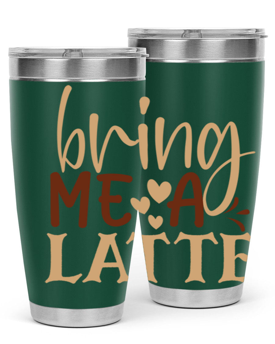 Bring Me a Latte 225# Tumbler in stainless steel with a vibrant printed design, perfect for hot and cold beverages.