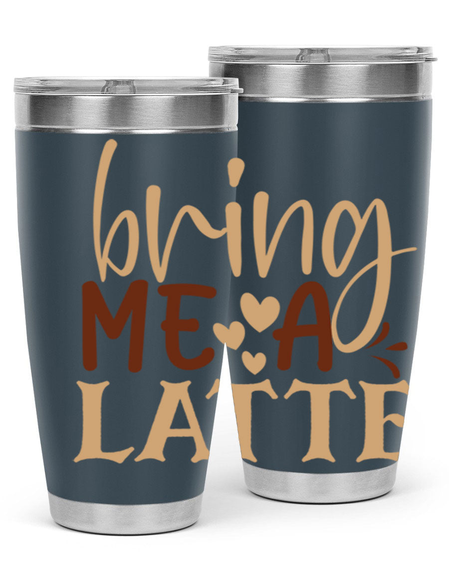 Bring Me a Latte 225# Tumbler in stainless steel with a vibrant printed design, perfect for hot and cold beverages.