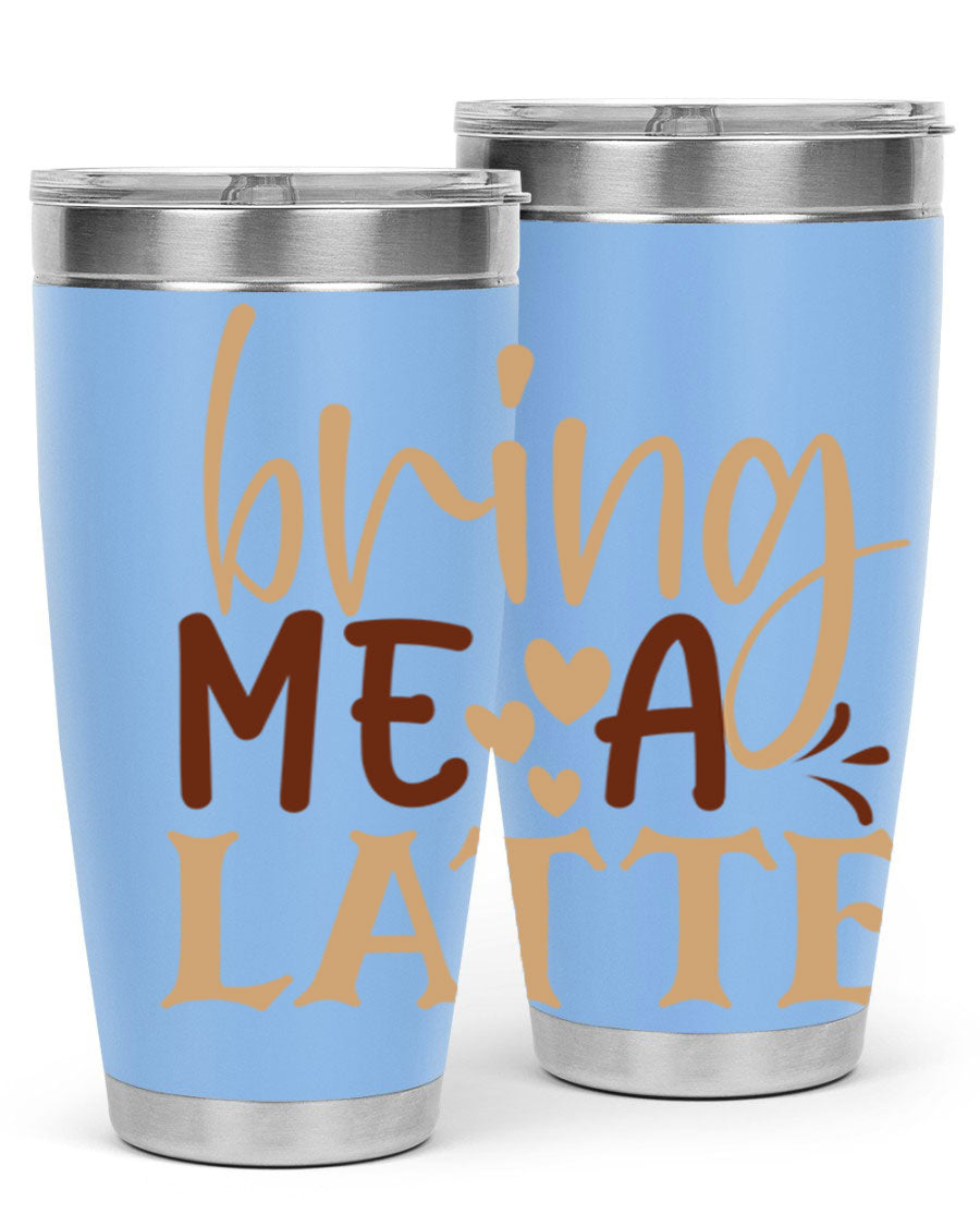 Bring Me a Latte 225# Tumbler in stainless steel with a vibrant printed design, perfect for hot and cold beverages.