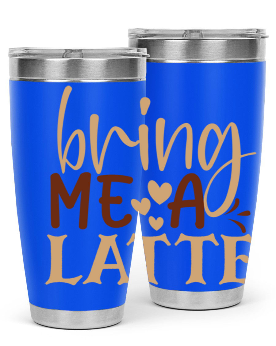 Bring Me a Latte 225# Tumbler in stainless steel with a vibrant printed design, perfect for hot and cold beverages.