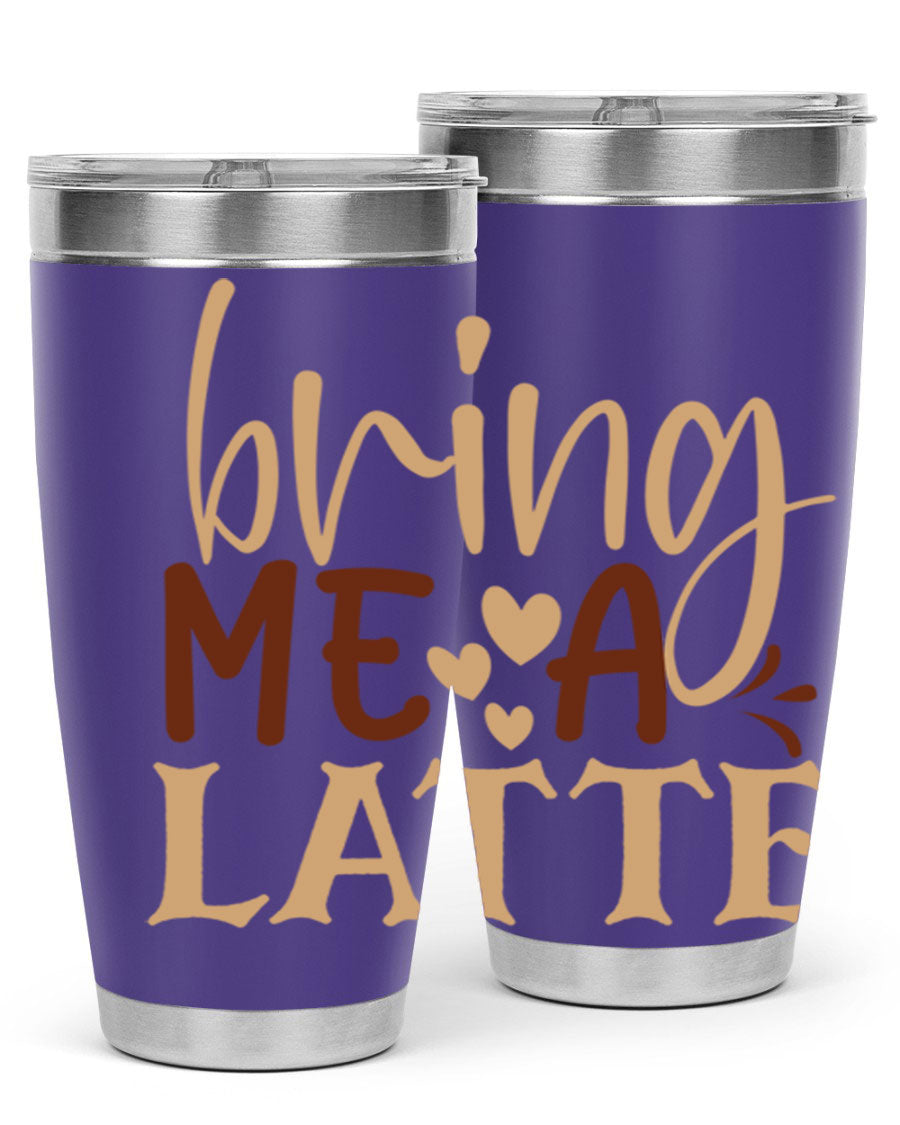 Bring Me a Latte 225# Tumbler in stainless steel with a vibrant printed design, perfect for hot and cold beverages.